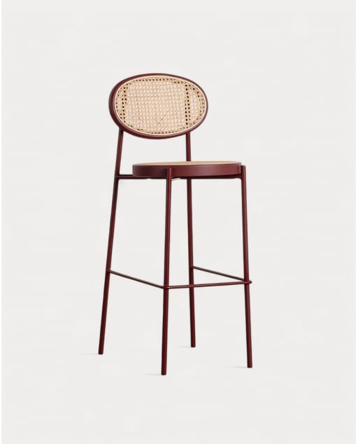 Pack of 4 High Stools in Natural Rattan and Metal (75 cm) Vili