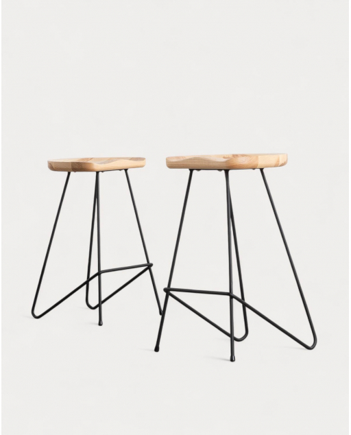 Pack of 2 Wooden and Metal High Stools (67,5 cm) Roses