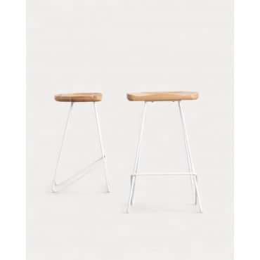 Pack of 2 Wooden and Metal High Stools (67,5 cm) Roses Matt white - The Masie
