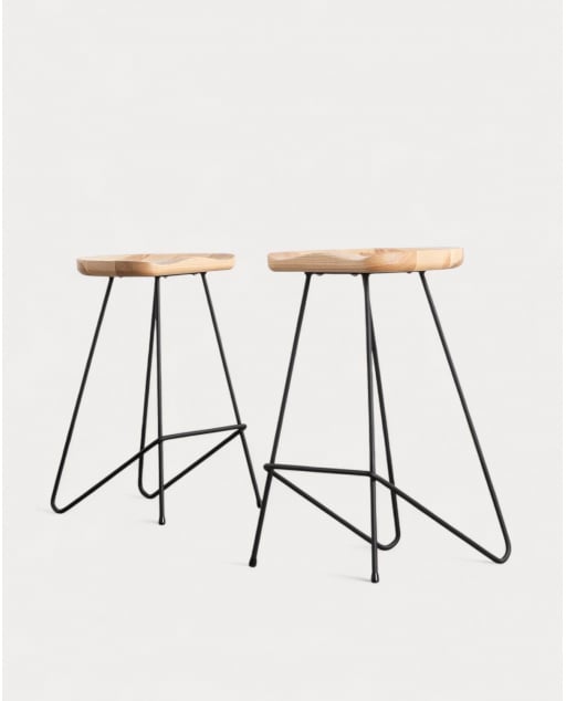 Pack of 4 High Stools in Wood and Metal (67.5 cm) Roses