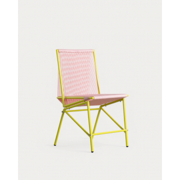 Pack 4 Synthetic Rattan and Metal Dining Chairs Amur Colors Pink - The Masie