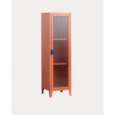 Laminated Steel and Glass 1 Door 137x38 cm Sideboard Display Cabinet Soan Orange Terra - The Masie