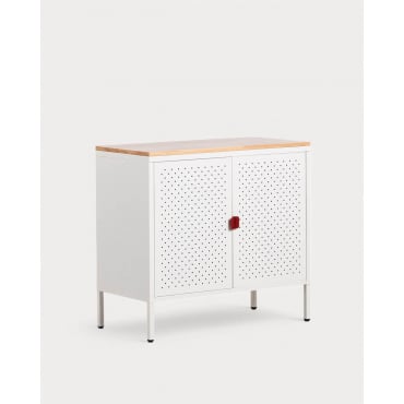 Low Sideboard 2 Doors in Laminated Steel and Pine Wood Varys White Alabaster - The Masie