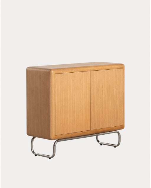 Low Sideboard with 2 Wooden and Metal Doors Candela - Light Wood