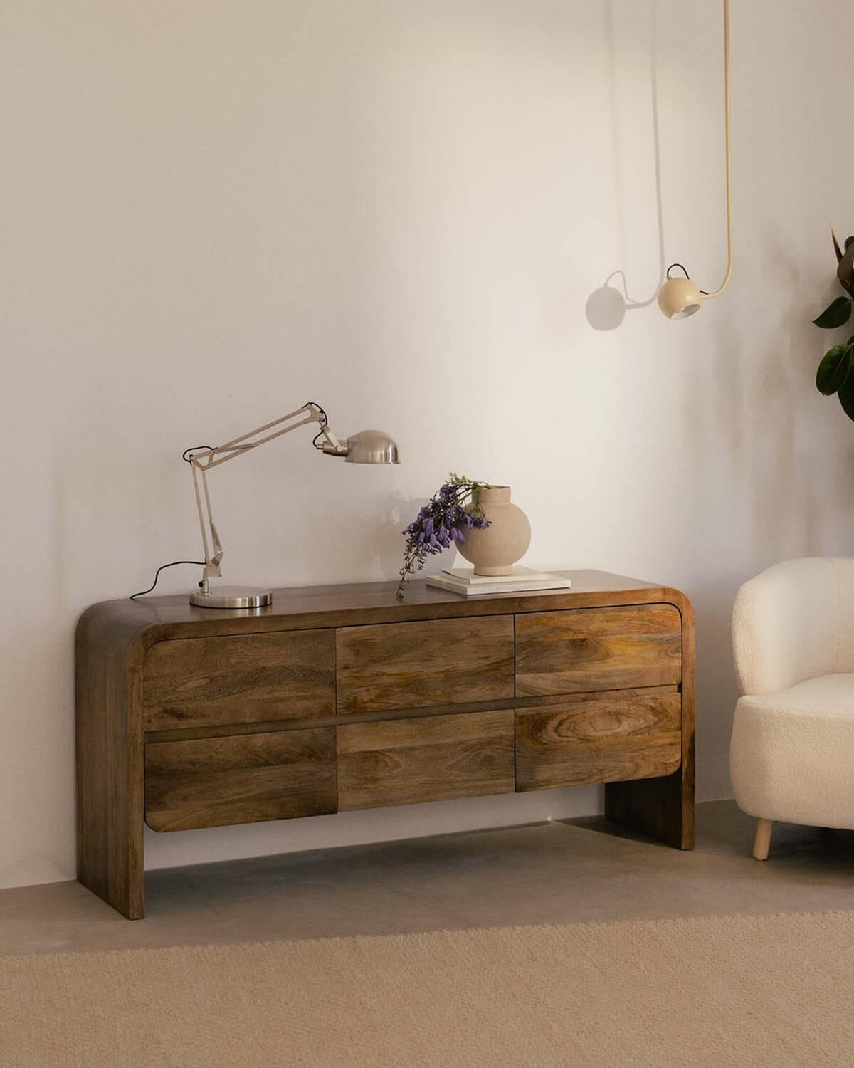 Low Sideboard with 6 Drawers 160x40 cm in Mango Wood Vanile, gallery image 2