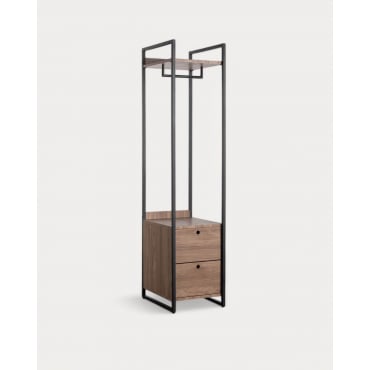 Standing Coat Rack with two Metal and Wooden Drawers (180x40 cm) Mirey MDF Walnut - The Masie