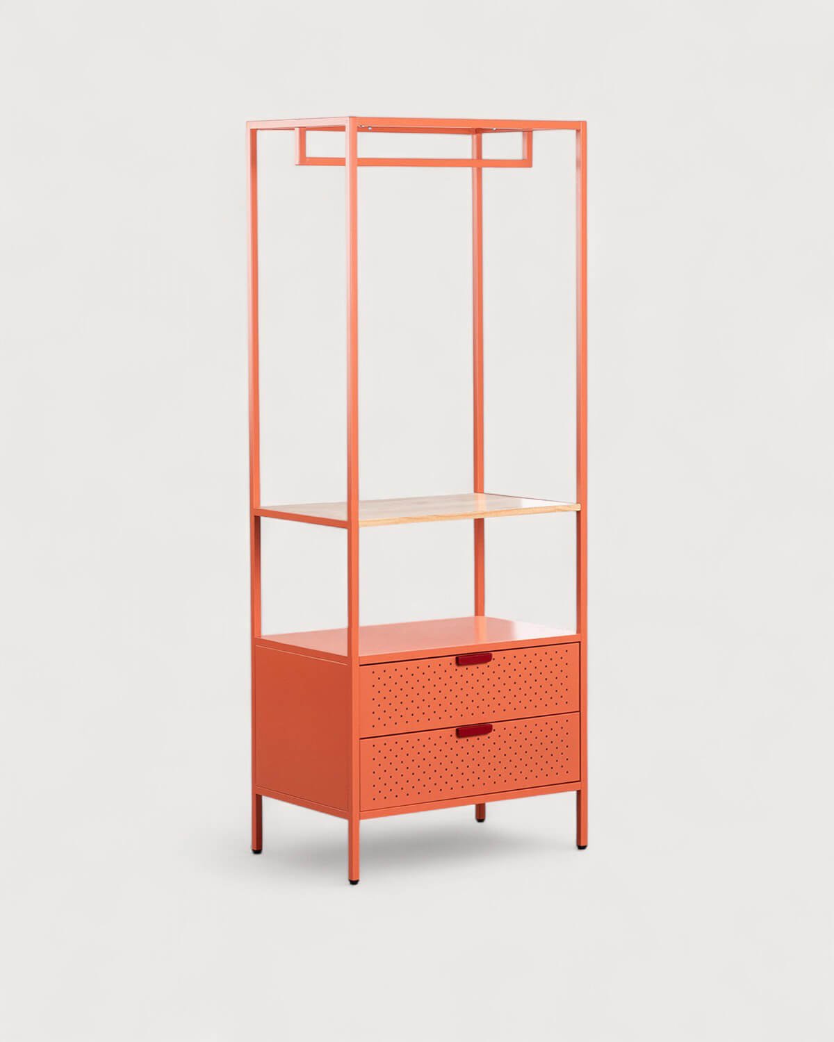 Standing Coat Rack with Shelf and Two Drawers in Laminated Steel and Pine Wood (180x70 cm) Varys, gallery image 1