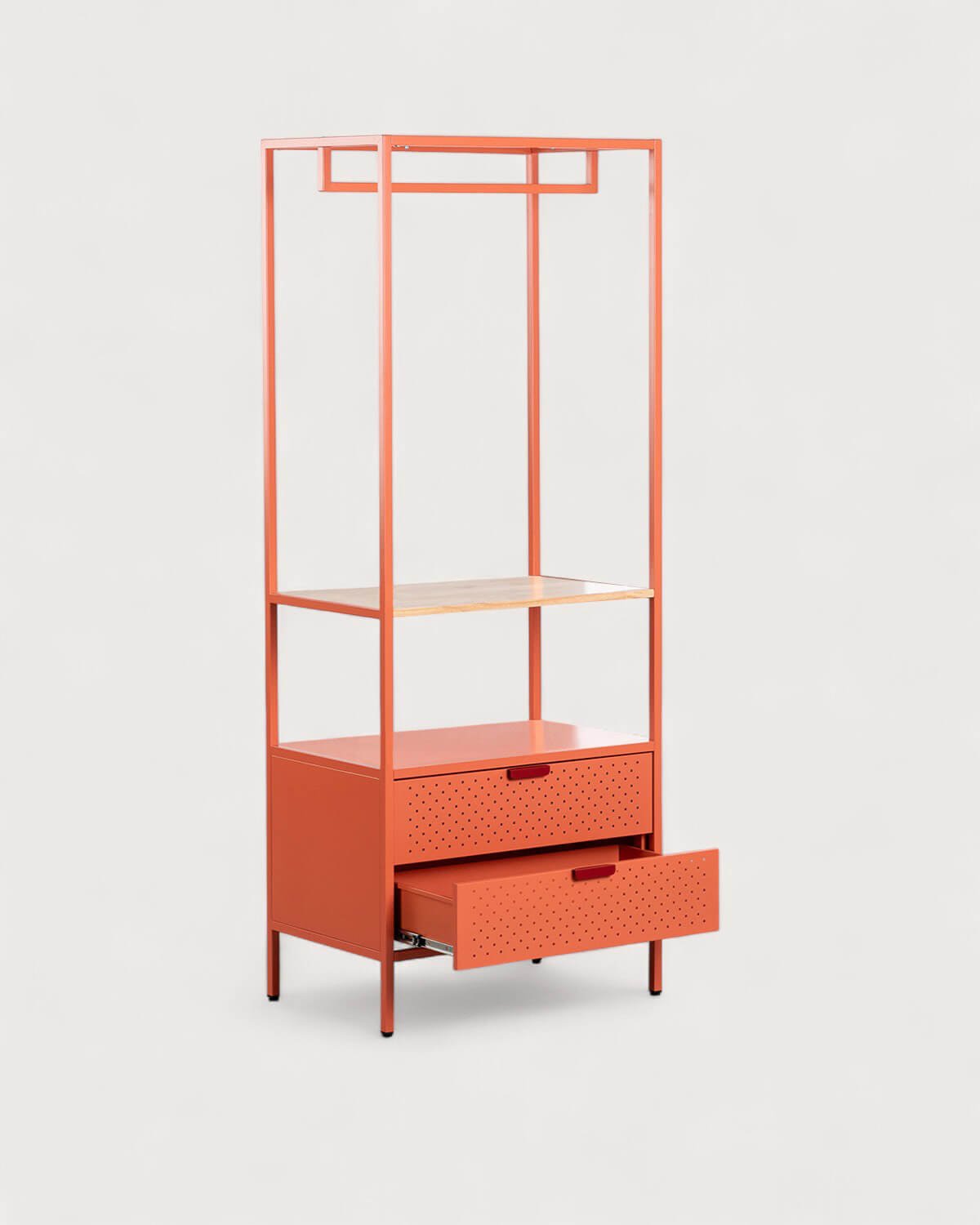 Standing Coat Rack with Shelf and Two Drawers in Laminated Steel and Pine Wood (180x70 cm) Varys, gallery image 2