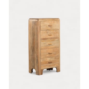 Mango Wood 5 Drawer 70x40 cm Chest of Drawers Reichel Light-Coloured Mango Wood - The Masie