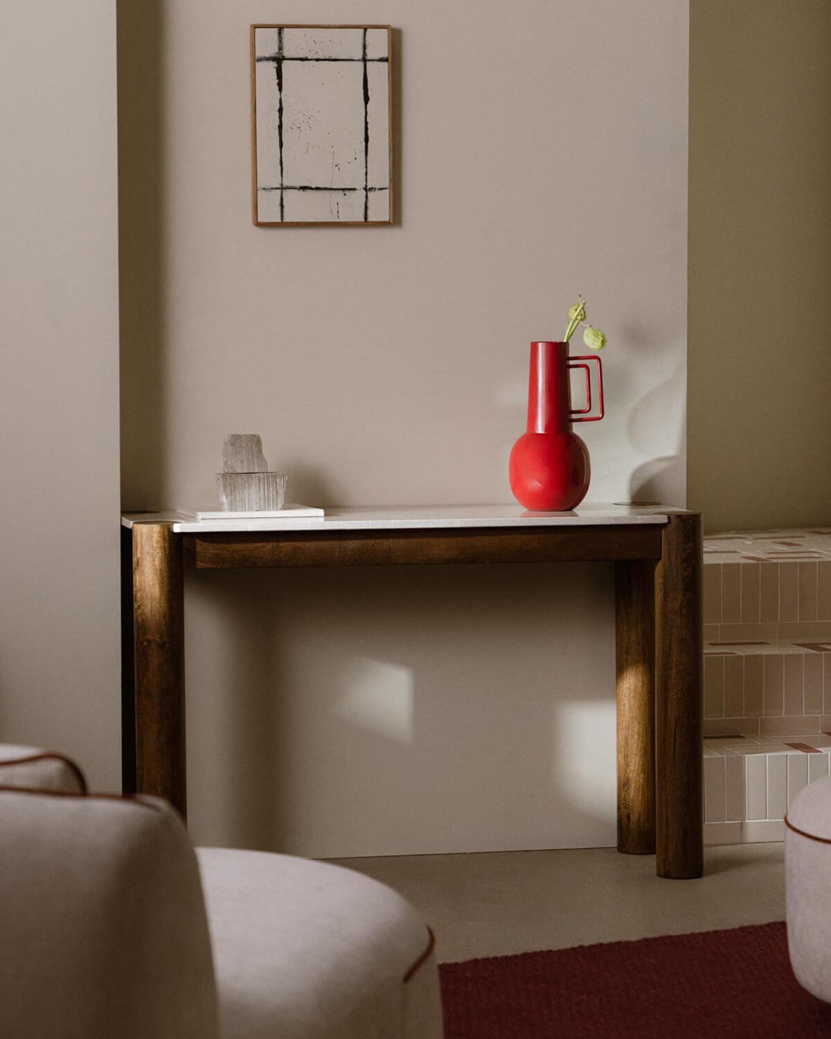 Botticino Marble and Mango Wood Console Table (120x40 cm) Dublin, gallery image 2