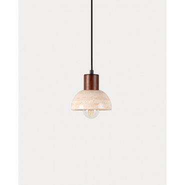 Ceiling Lamp Marble Travertine and Wood May Beige Seashell Travertine Marble - The Masie