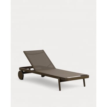 Reclining Lounger in Aluminum and Celina Fabric Green Nori - The Masie