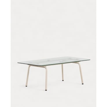 Rectangular Metal and Tempered Glass Coffee Table (120x56 cm) Xoan Beige Seashell - The Masie