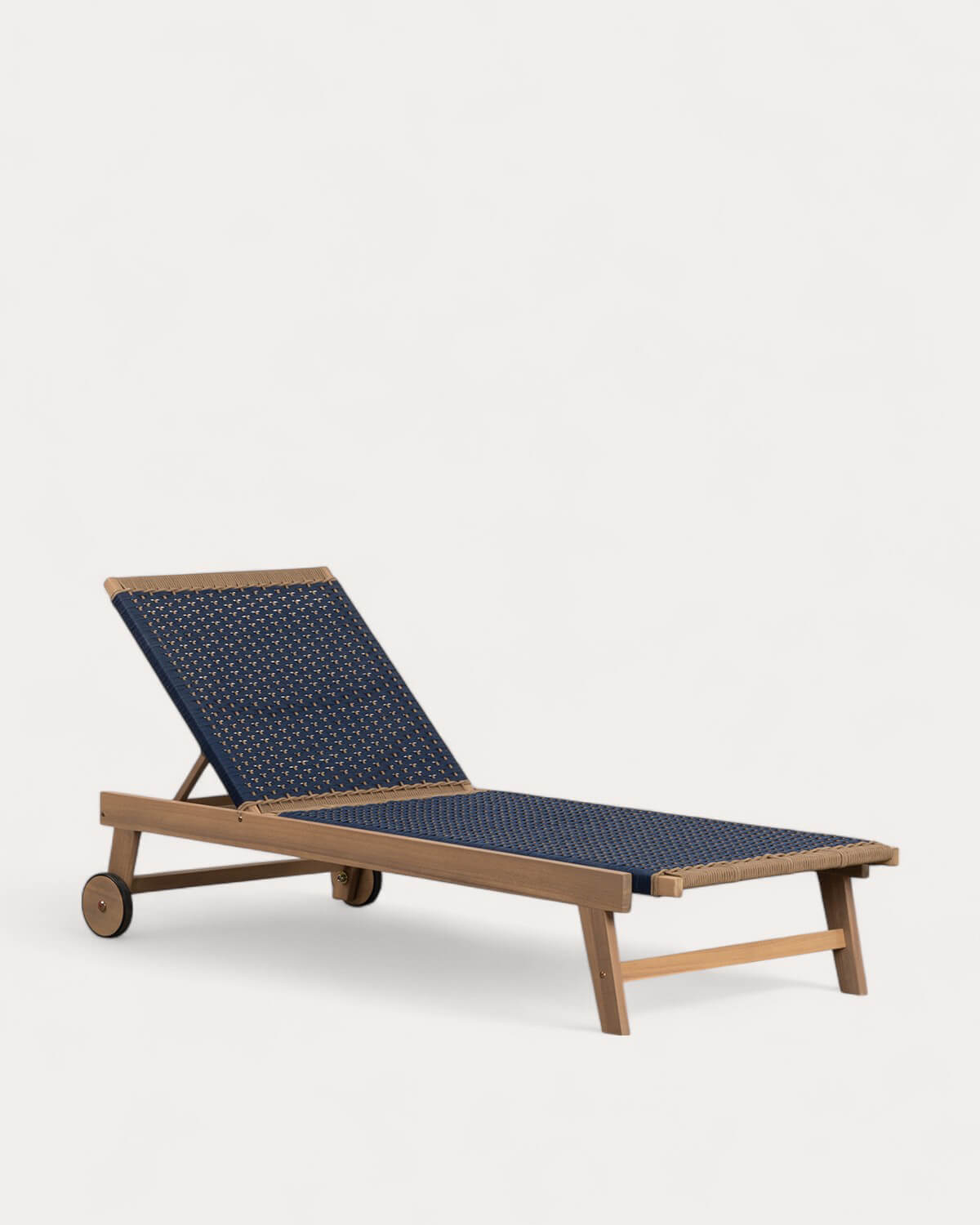 Mirle Acacia Wood and Rope Wheeled Lounger, gallery image 1