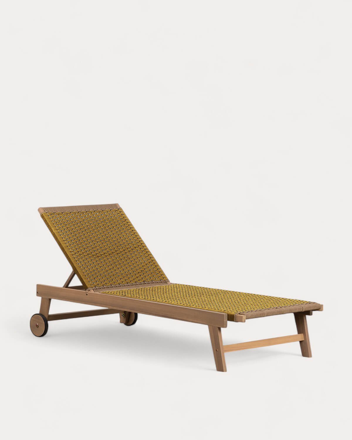 Mirle Acacia Wood and Rope Wheeled Lounger, gallery image 1