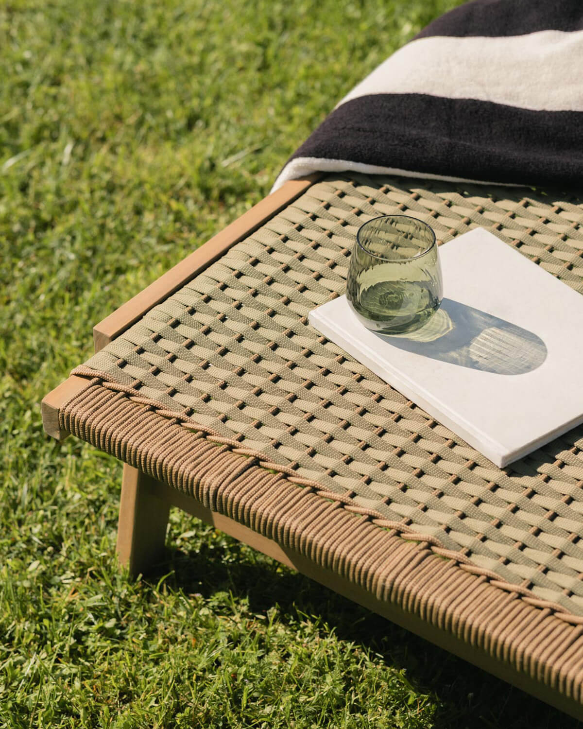 Mirle Acacia Wood and Rope Wheeled Lounger, gallery image 3