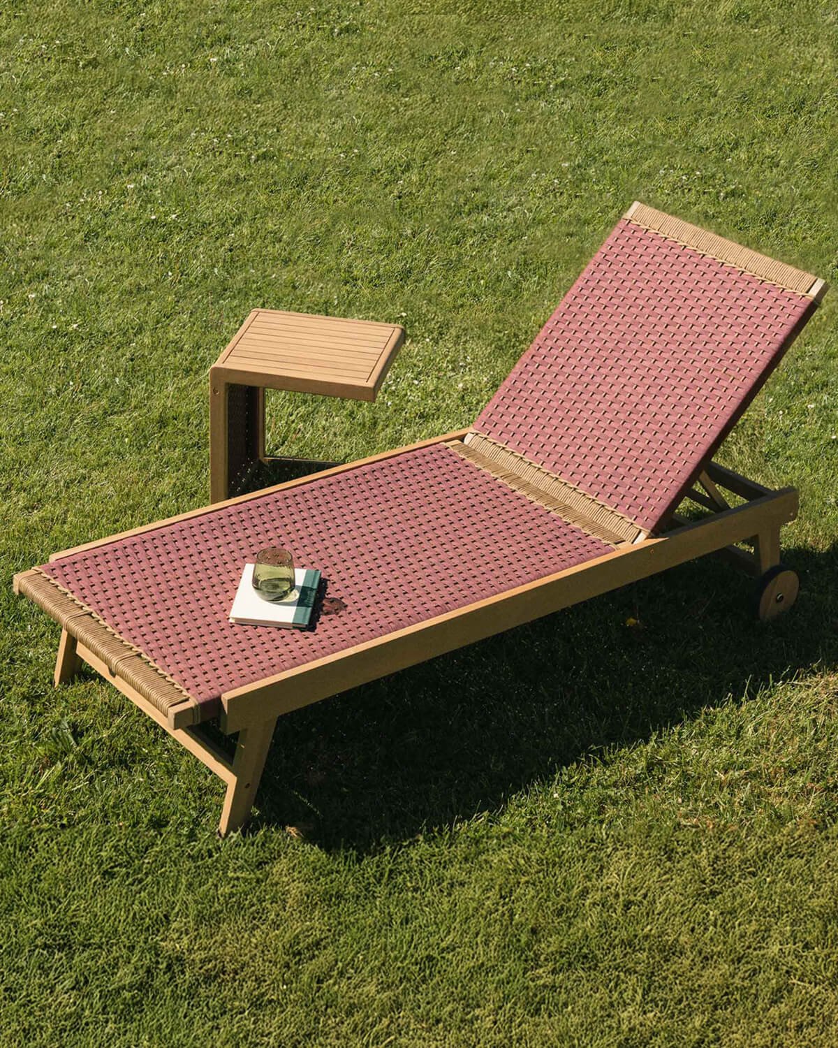 Pack of 2 Mirle Acacia Wood and Rope Loungers with Wheels, gallery image 2