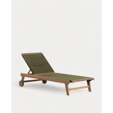 Pack of 2 Mirle Acacia Wood and Rope Loungers with Wheels Green Nori - The Masie
