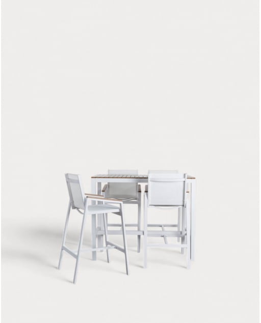 Set of High Table (130x70 cm) and 4 High Outdoor Aluminium Stools Korce