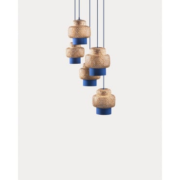 Bamboo and Metal Ceiling Lamp Mirenis Blue Sapphire - The Masie