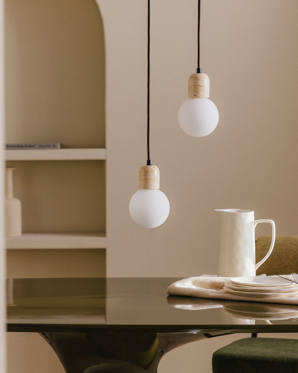 Eriel Metal Travertine Marble Ceiling Lamp with 2 Light Points, gallery image 2