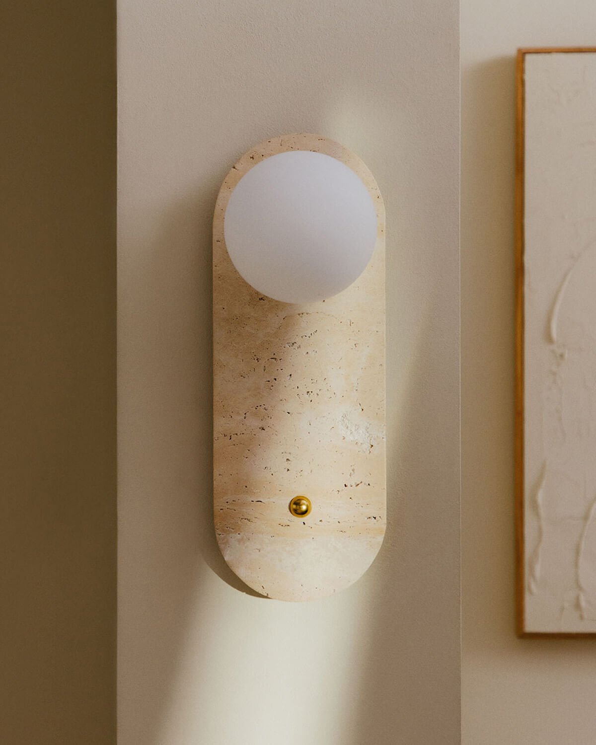 Orbes Travertine Marble Wall Sconce, gallery image 2