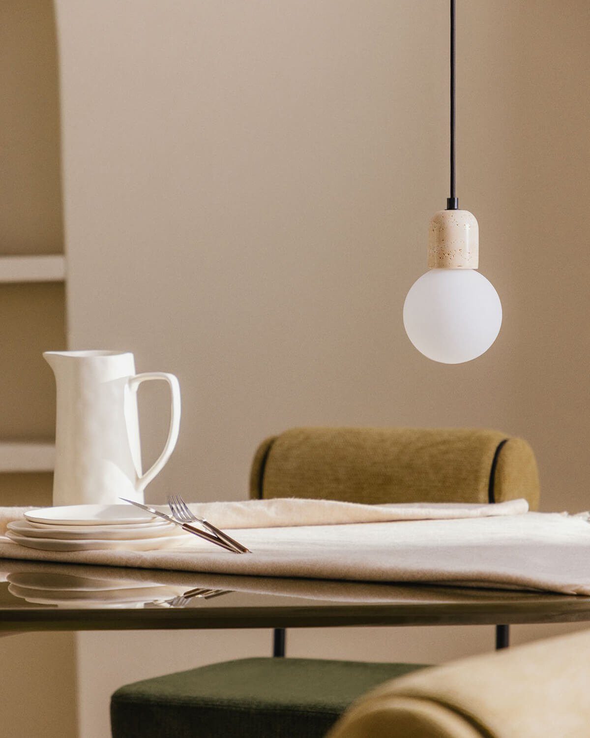 Metal Ceiling Lamp with Travertine Marble Eriel, gallery image 2