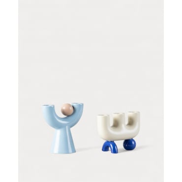 Set of 2 designer Candle Holders Blue Silvery - The Masie