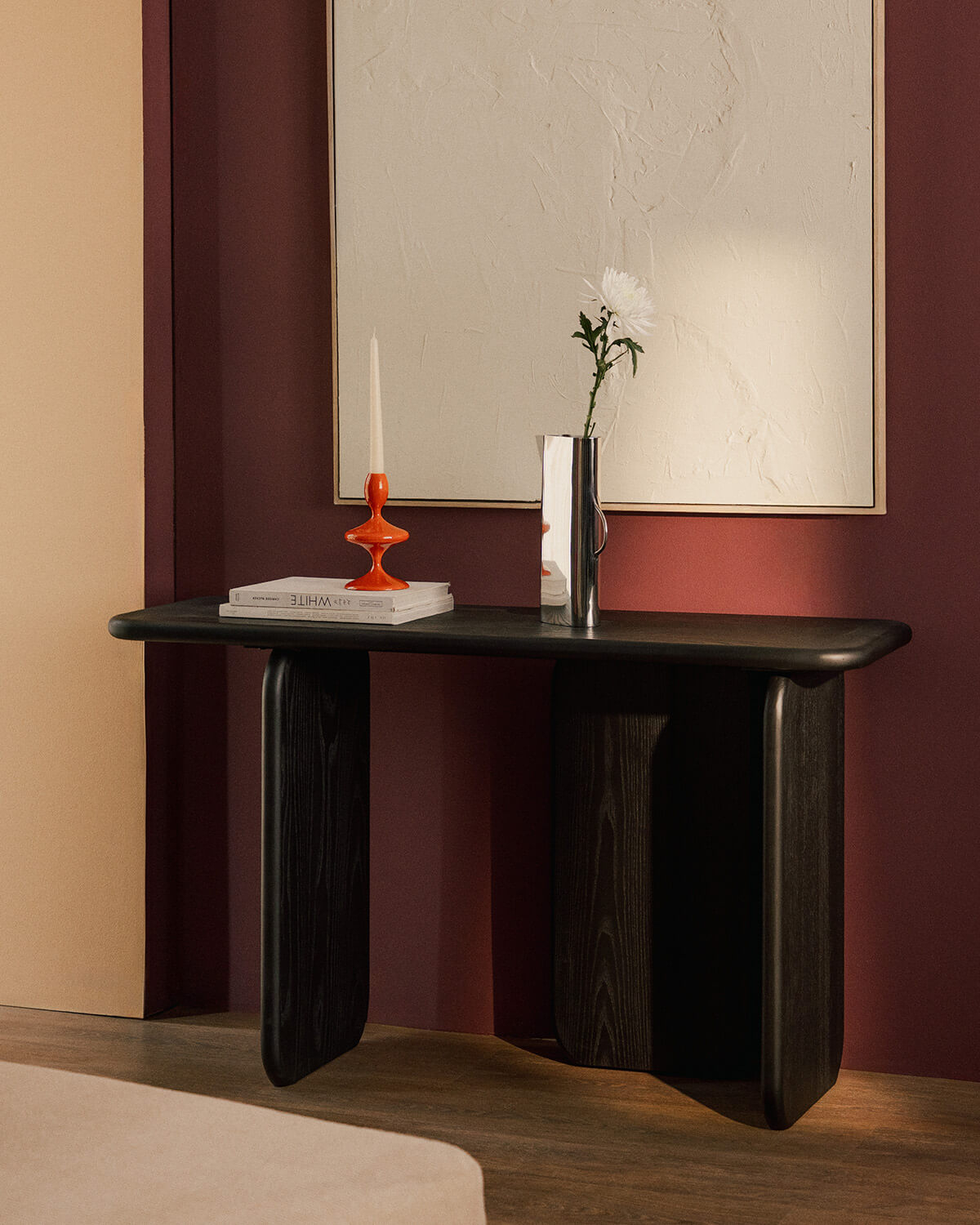 Rectangular hallway console table 130x40 cm in pine wood and elm wood Kuroen, gallery image 2