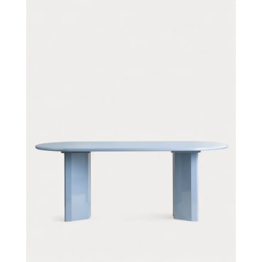 Oval Wooden Dining Table (200x100 cm) Marona Blue Silvery - The Masie