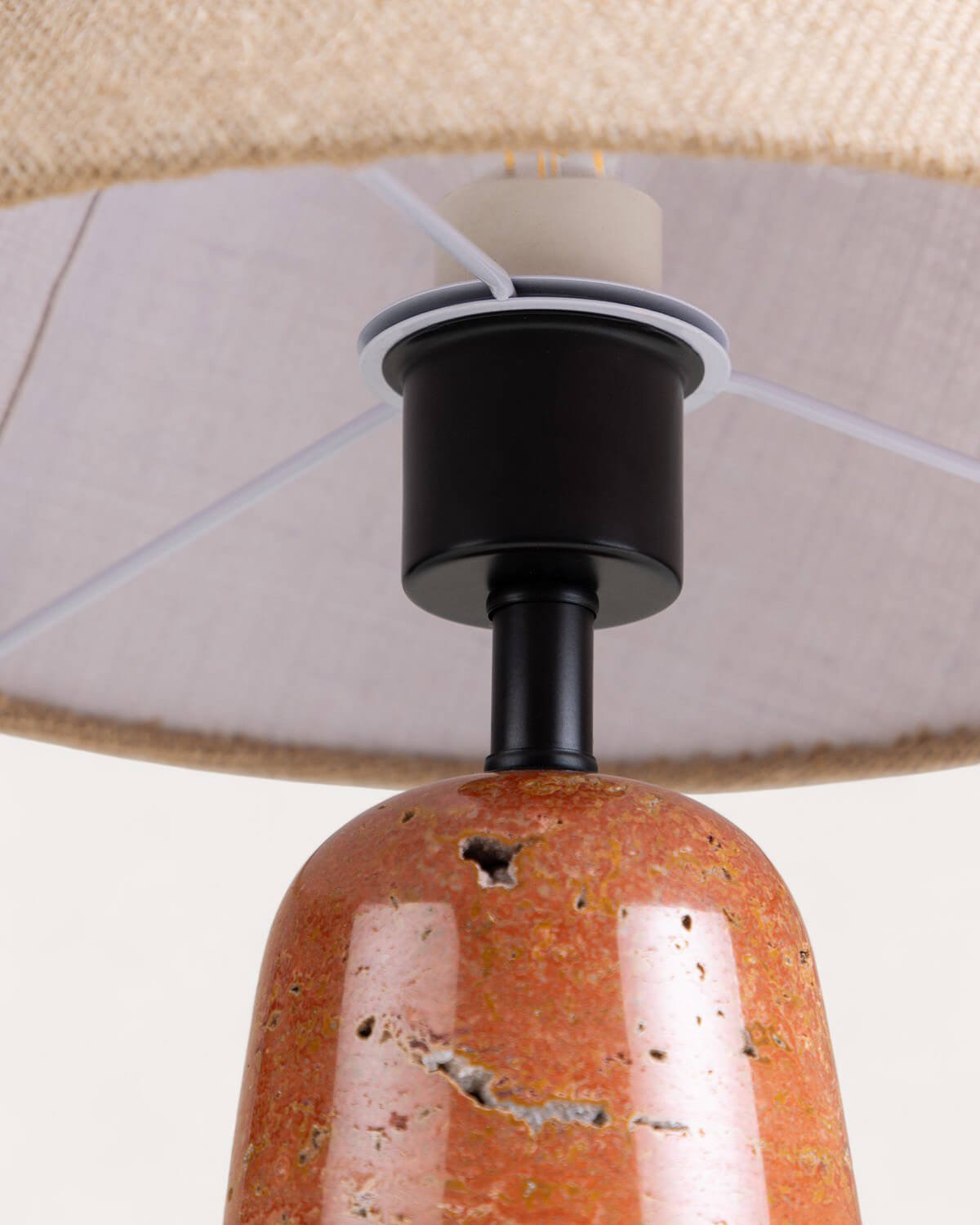 Travertine Marble and Linen Table Lamp Adlai, gallery image 5