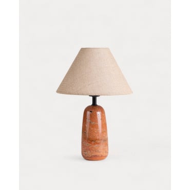 Travertine Marble and Linen Table Lamp Adlai Red Tinto Travertine Marble - The Masie