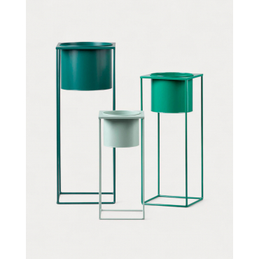 Set of 3 Round Metal Planters Cosme Green Grove - The Masie