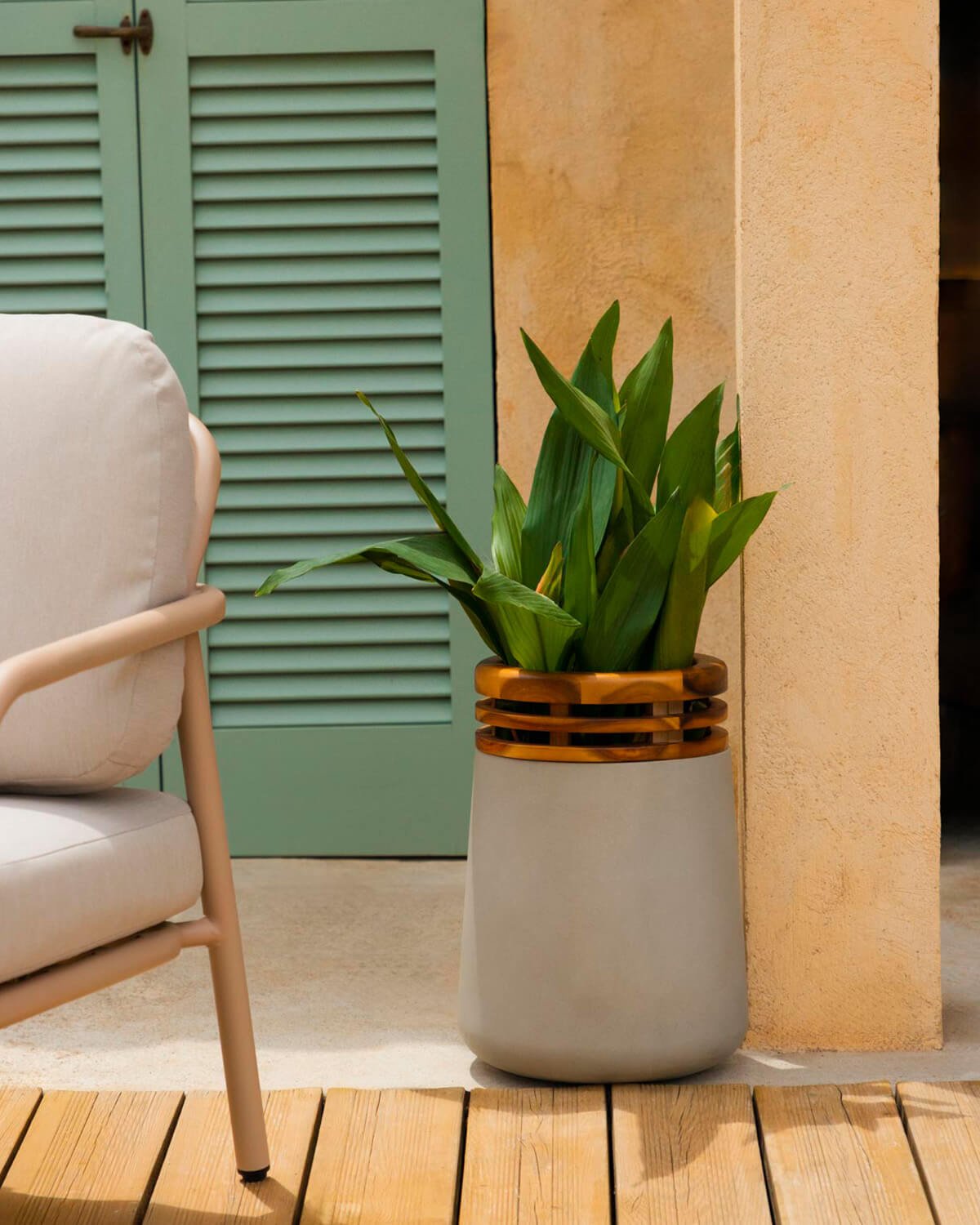 Concrete and Acacia Wood Planter M (43xØ31 cm) Hazan, gallery image 2