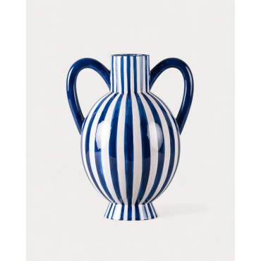 Tall Dolomite Vase XL Melon Lines Blue Sapphire - The Masie