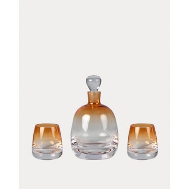 Liquor Set with 2 Glass Glasses Bilbao Amber Crystal - The Masie
