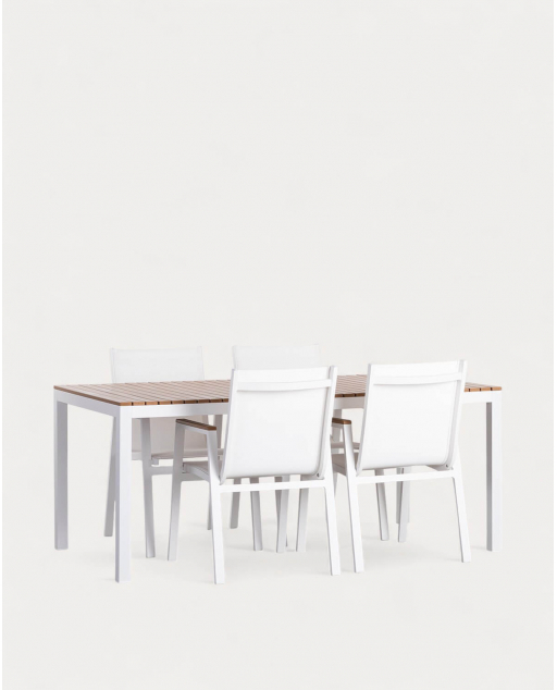 Aluminum Table Set (180x90 cm) and 4 Outdoor Chairs Korce - White Polar