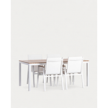 Aluminum Table Set (180x90 cm) and 4 Outdoor Chairs Korce White Polar - The Masie