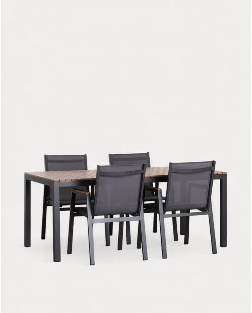Aluminum Table Set (180x90 cm) and 4 Outdoor Chairs Korce - Grey Graphite