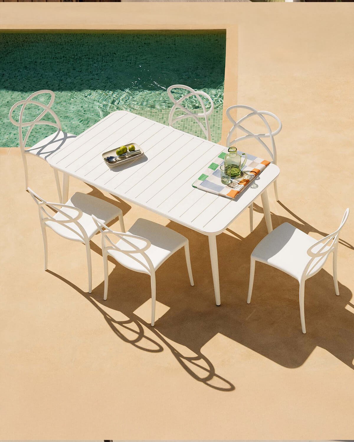 Rectangular Aluminum Table Set (160x90 cm) Cancun and 6 Polypropylene Outdoor Chairs Cielo, gallery image 2