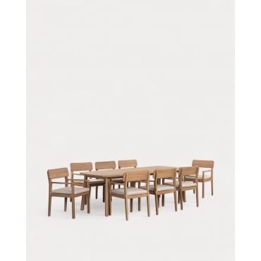 Rectangular Acacia Wood Table (240x100 cm) and 8 Chairs with Armrests Outdoor Mirla Beige Seashell - The Masie