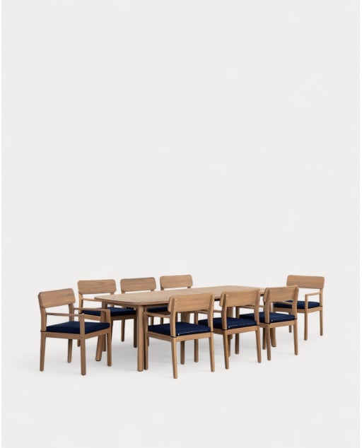 Rectangular Acacia Wood Table (240x100 cm) and 8 Chairs with Armrests Outdoor Mirla