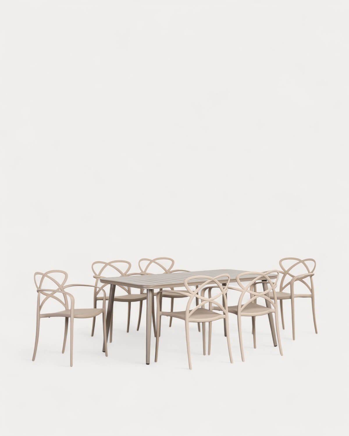 Rectangular Aluminum Table Set (160x90 cm) Cancun and 6 Polypropylene Chairs with Outdoor Armrests Cielo, gallery image 1