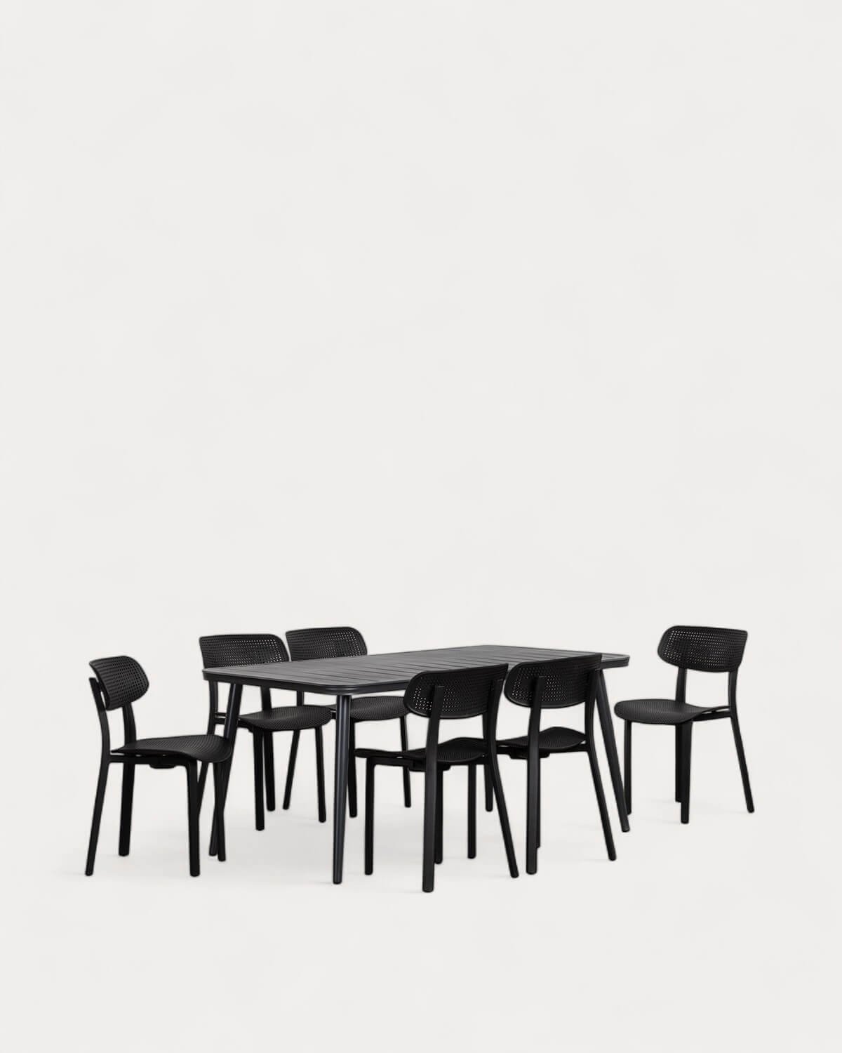 Cancun Rectangular Aluminum Table Set (160x90 cm) and 6 Dasi Outdoor Polypropylene Chairs, gallery image 1