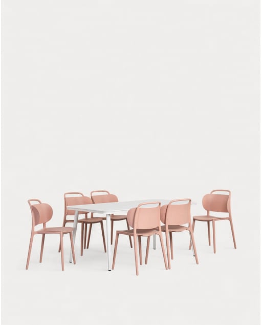 Cancun Rectangular Aluminum Table Set (160x90 cm) and 6 Kole Outdoor Polypropylene Chairs