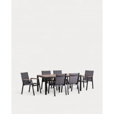 Aluminium Table (180x90 cm) and 6 Outdoor Chairs Set Korce Grey Graphite - The Masie