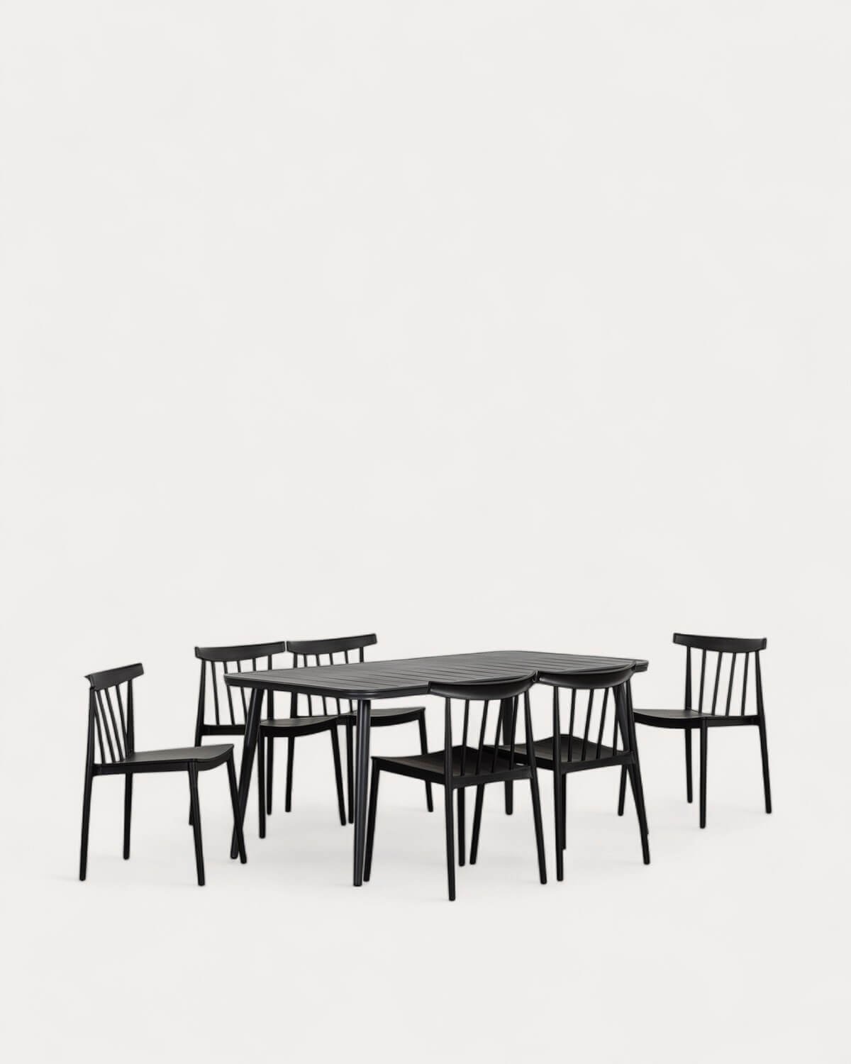 Cancun Rectangular Aluminum Table Set (160x90 cm) and 6 Sunty Outdoor Polypropylene Chairs, gallery image 1