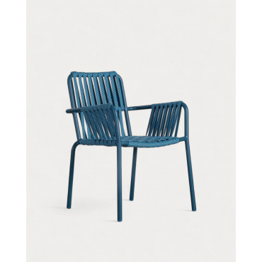 Pack 4 Dining Chairs with Aluminium Armrests and Rope Drian Trend Pacific Blue and Medium Blue - The Masie