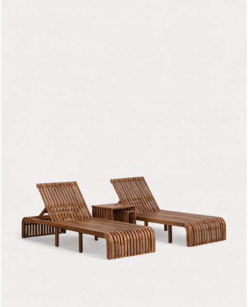 Acacia Wood Set of 2 Sun Loungers and Side Table Hazan Trend