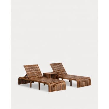 Acacia Wood Set of 2 Sun Loungers and Side Table Hazan Trend Medium-Grade Acacia Wood - The Masie